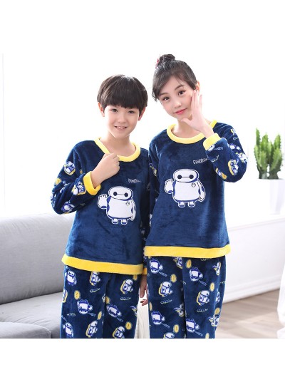 New flannel children pajamas set soft pjs set for spring