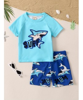 Boys Cartoon Shark Swimming Suit Swimming Trunks &...