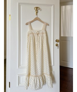 Sunshine-Inspired A-Line Dress – Lace-Trimmed Camisole Polka Dot Sleepwear/Dress (Apricot)