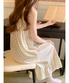 Sunshine-Inspired A-Line Dress – Lace-Trimmed Camisole Polka Dot Sleepwear/Dress (Apricot)