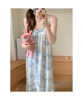 2025 Summer New Korean Style Loose Sleeveless Nightdress – Ink Painting Print Sleepwear & Loungewear