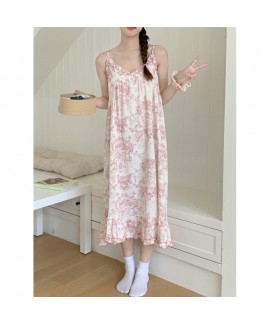 2025 Summer New Korean Style Loose Sleeveless Nightdress – Ink Painting Print Sleepwear & Loungewear