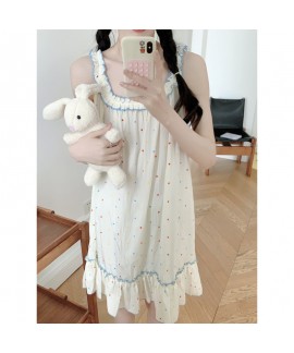 2025 Korean Style Lace-Trimmed Nightdress – Colorful Heart-Print Camisole Sleepwear with Ruffles