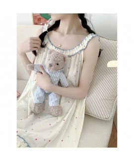 2025 Korean Style Lace-Trimmed Nightdress – Colorful Heart-Print Camisole Sleepwear with Ruffles