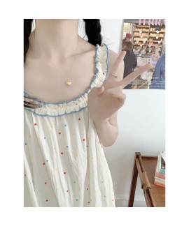 2025 Korean Style Lace-Trimmed Nightdress – Colorful Heart-Print Camisole Sleepwear with Ruffles