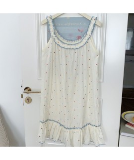 2025 Korean Style Lace-Trimmed Nightdress – Colorful Heart-Print Camisole Sleepwear with Ruffles