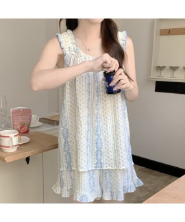 2025 Korean-Style Floral Camisole Pajama Set – Summer Loungewear Two-Piece