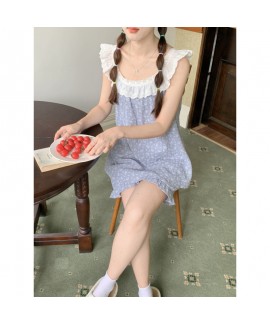 2025 Korean Style Lace-Trim Round Neck Double-Layer Gauze Sleepwear Set – Sleeveless Nightdress & Lounge Dress