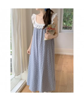 2025 Korean Style Lace-Trim Round Neck Double-Layer Gauze Sleepwear Set – Sleeveless Nightdress & Lounge Dress