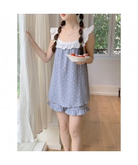 2025 Korean Style Lace-Trim Round Neck Double-Layer Gauze Sleepwear Set – Sleeveless Nightdress & Lounge Dress