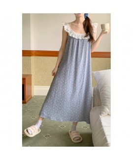2025 Korean Style Lace-Trim Round Neck Double-Layer Gauze Sleepwear Set – Sleeveless Nightdress & Lounge Dress