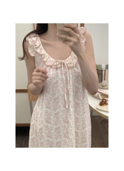 2025 Korean Style Convertible Camisole Dress – Floral Print Sleepwear & Lounge Dress