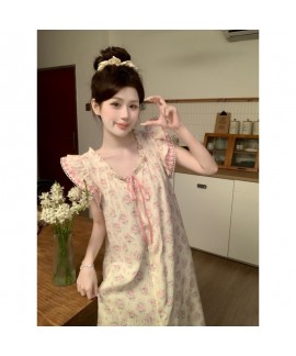 2025 Japanese-Style Floral Double-Layer Cotton Nightgown – Long French Loungewear for Women