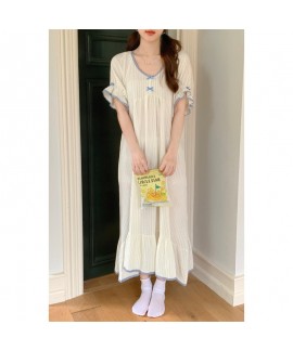 2025 Women's Short-Sleeve Sleepwear Set – Minimalist Lace & Striped Nightdress for Summer