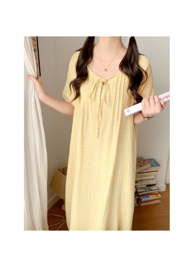2025 New Korean Style Summer Short-Sleeve Nightdress - Breathable Gauze Minimalist Sweet Homewear (Outdoor Wearable)