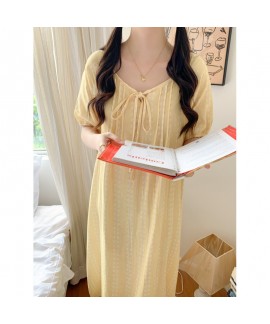 2025 New Korean Style Summer Short-Sleeve Nightdress - Breathable Gauze Minimalist Sweet Homewear (Outdoor Wearable)