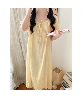 2025 New Korean Style Summer Short-Sleeve Nightdress - Breathable Gauze Minimalist Sweet Homewear (Outdoor Wearable)