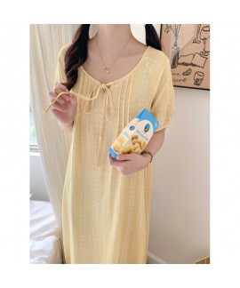 2025 New Korean Style Summer Short-Sleeve Nightdress - Breathable Gauze Minimalist Sweet Homewear (Outdoor Wearable)