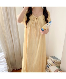 2025 New Korean Style Summer Short-Sleeve Nightdress - Breathable Gauze Minimalist Sweet Homewear (Outdoor Wearable)