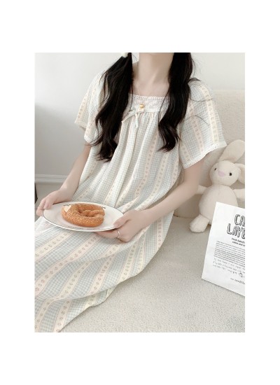 2025 Korean-Style Floral Lace Trim Nightgown – Relaxed Loungewear for Cozy Comfort