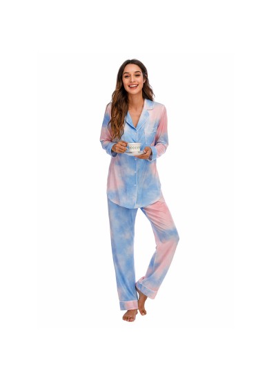 Spring and Fall Taylor Swift Lover Pajamas Cotton Long Sleeve Blue and Pink Tie-Dye PJS