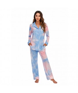 Spring and Fall Taylor Swift Lover Pajamas Cotton Long Sleeve Blue and Pink Tie-Dye PJS