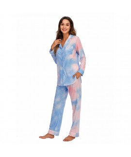 Spring and Fall Taylor Swift Lover Pajamas Cotton Long Sleeve Blue and Pink Tie-Dye PJS