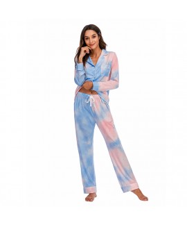 Spring and Fall Taylor Swift Lover Pajamas Cotton Long Sleeve Blue and Pink Tie-Dye PJS