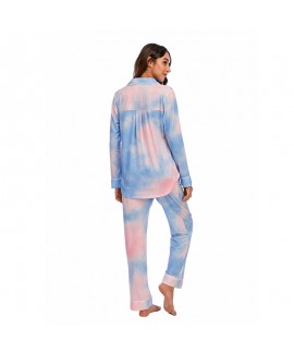 Spring and Fall Taylor Swift Lover Pajamas Cotton Long Sleeve Blue and Pink Tie-Dye PJS