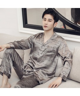 Men's Ice Silk Plaid Printed Pajamas Two Piece Set