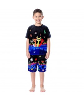 Sprunki Kids' Summer Cotton Pajama Set – Cartoon Long Pants Sleepwear for Boys & Girls