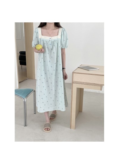 Striped Cherry Lace Sleepwear Set – Summer Cotton Home Dress & Pajama Shorts for Girls