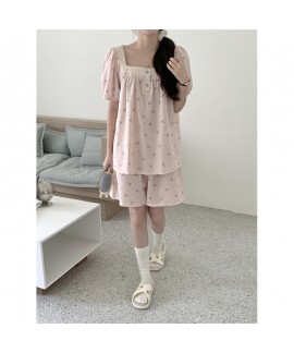 Striped Cherry Lace Sleepwear Set – Summer Cotton Home Dress & Pajama Shorts for Girls