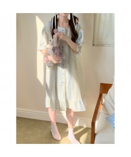 Soft Floral Cotton Lace Sleep Dress – Minimalist Loose Homewear for Girls