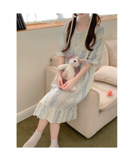 Soft Floral Cotton Lace Sleep Dress – Minimalist Loose Homewear for Girls