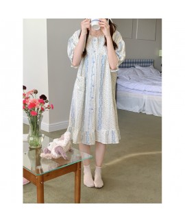 Soft Floral Cotton Lace Sleep Dress – Minimalist Loose Homewear for Girls