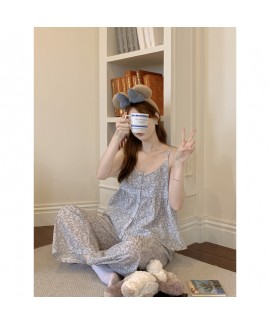 Blue Floral Ruffle Strap Homewear Set – Summer Cottagecore Loungewear for Girls