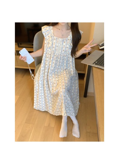 Sweet Princess-Style Cotton Ruffle Sleep Dress – Loose Sleeveless Summer Nightgown for Girls