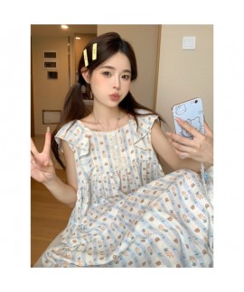 Sweet Princess-Style Cotton Ruffle Sleep Dress – Loose Sleeveless Summer Nightgown for Girls