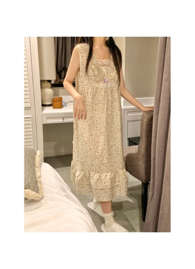 Sweet Floral Princess Pajama Set & Nightdress – Sleeveless Lace Homewear for Girls