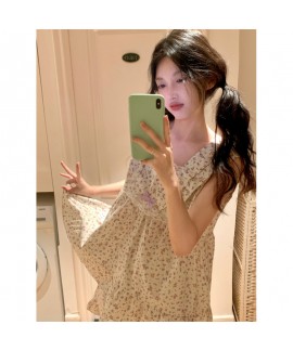 Sweet Floral Princess Pajama Set & Nightdress – Sleeveless Lace Homewear for Girls