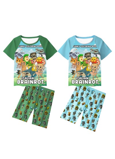Tung Tung Sahur Shanhaijing Kids Sleepwear Set TJ109 Soft Cartoon Pajamas for Boys and Girls Comfortable Nightwear for 110–150cm Children