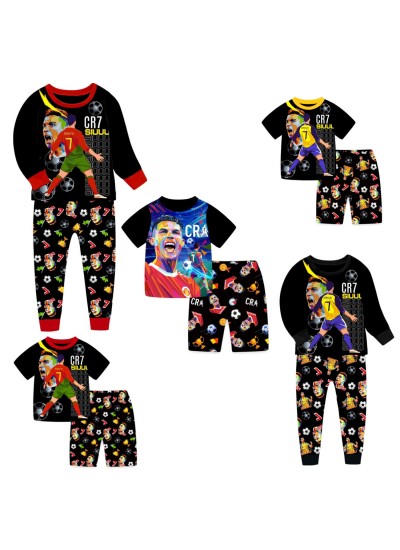 Cristiano Ronaldo Kids Pajama Set Football-Themed Short Sleeve 2-Piece Sleepwear for Boys Spring Autumn Sizes for Ages 6–14