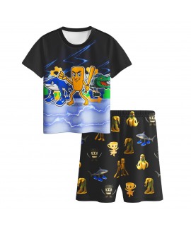 Tung Tung Sahur Shanhaijing Kids Pajama Set Summer Short-Sleeved Sleepwear for Boys and Girls Lightweight Cartoon Nightwear Outfit
