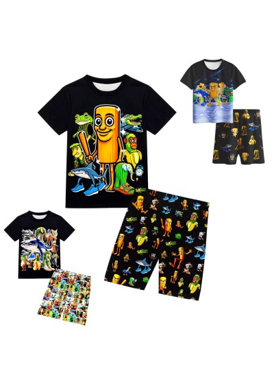 Tung Tung Sahur Shanhaijing Kids Pajama Set Summer Short-Sleeved Sleepwear for Boys and Girls Lightweight Cartoon Nightwear Outfit