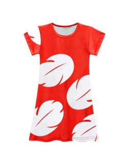 Lilo and Stitch Girls Pajama Dress Leaf Print Home Clothes for Kids Soft Cotton Nightwear for Sleep and Relaxation