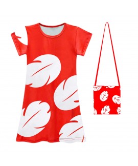 Lilo and Stitch Girls Pajama Dress Leaf Print Home Clothes for Kids Soft Cotton Nightwear for Sleep and Relaxation