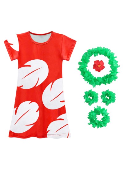 Lilo and Stitch Girls Pajama Dress Leaf Print Home Clothes for Kids Soft Cotton Nightwear for Sleep and Relaxation