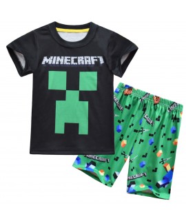 Minecraft Kids Pajama Set My World-Themed Summer Short Sleeve Sleepwear for Boys and Girls Lightweight 2-Piece Nightwear Outfit