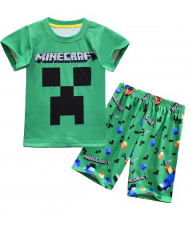 Minecraft Kids Pajama Set My World-Themed Summer Short Sleeve Sleepwear for Boys and Girls Lightweight 2-Piece Nightwear Outfit